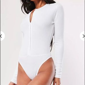 Missguided White Button Front Ribbed Bodysuit